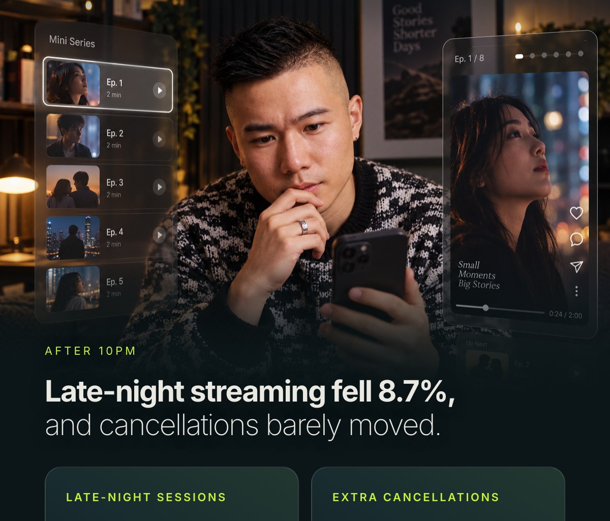 Late-night streaming fell 8.7%, and cancellations barely moved.